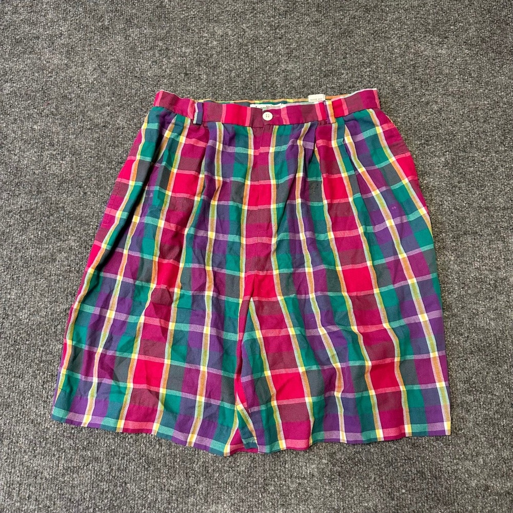 JeanBell Shorts Womens Size 8 Multi Color Plaid Pleated High Waist Casual Cotton